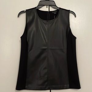 Ann Taylor Factory Black Rayon and Imitation Leather Top